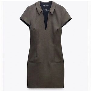 Zara Plaid Mini Dress Dark Brown S nwt